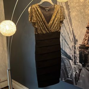 Gold, Copper and Black cocktail dress. Women size 4